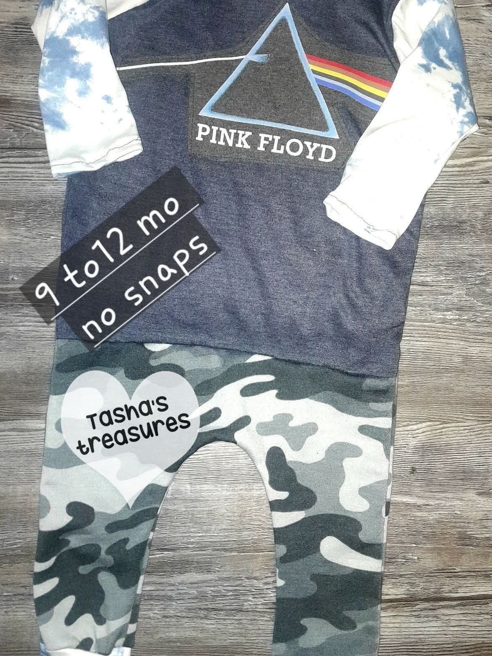 Upcycled Unisex Baby Pants Romper Pink Floyd Camo Tie Dye Handmade